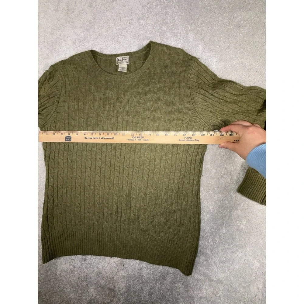 ll‎ bean lambs wool cable knit sweater green womens large VTG